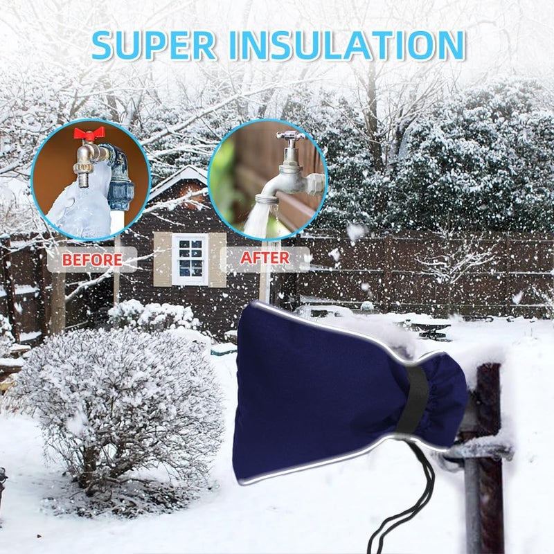zenicham Thickened Outdoor Faucet Cover Socks for Winter Freeze Protection,Reusable Water Spigot Covers Winter Insulated Larger Size 12'' H x 8'' W,Hose Bib Covers with Reflective Strips,2 Pack(Blue) - Image 5